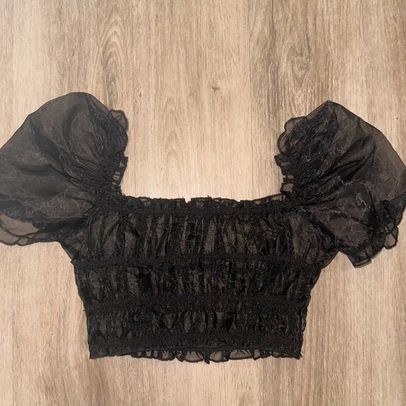 Forever 21 Black Sheer Puff Sleeve Crop Top - Picture 1 of 3
